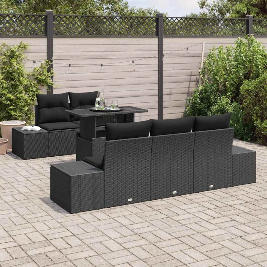 Ensemble de Canapés avec coussin 6 pcs Noir polyrotin - 3