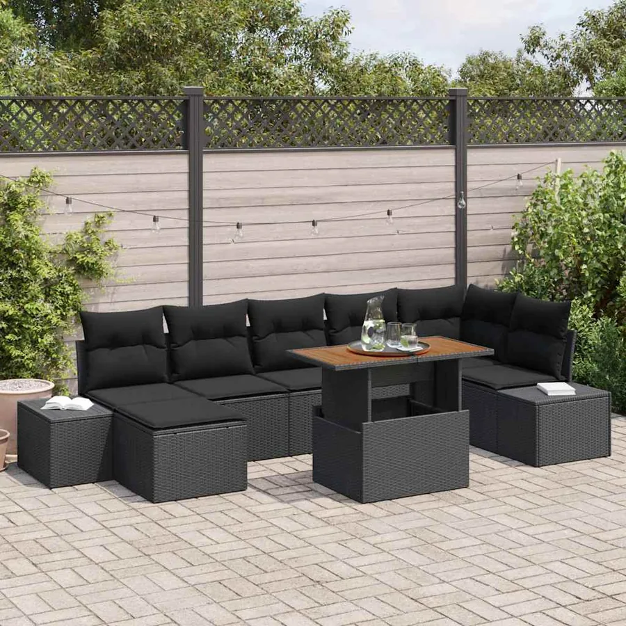 Ensemble de canapé de jardin avec coussin 8 pcs Noir et Marron