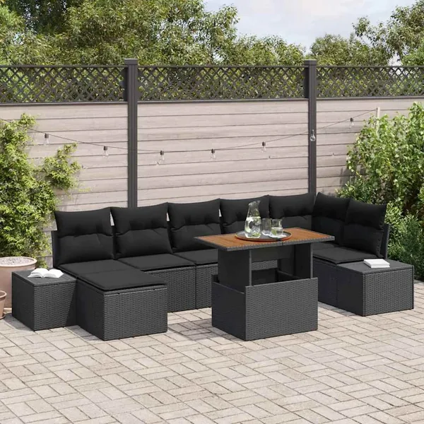 Ensemble de canapé de jardin avec coussin 8 pcs Noir et Marron
