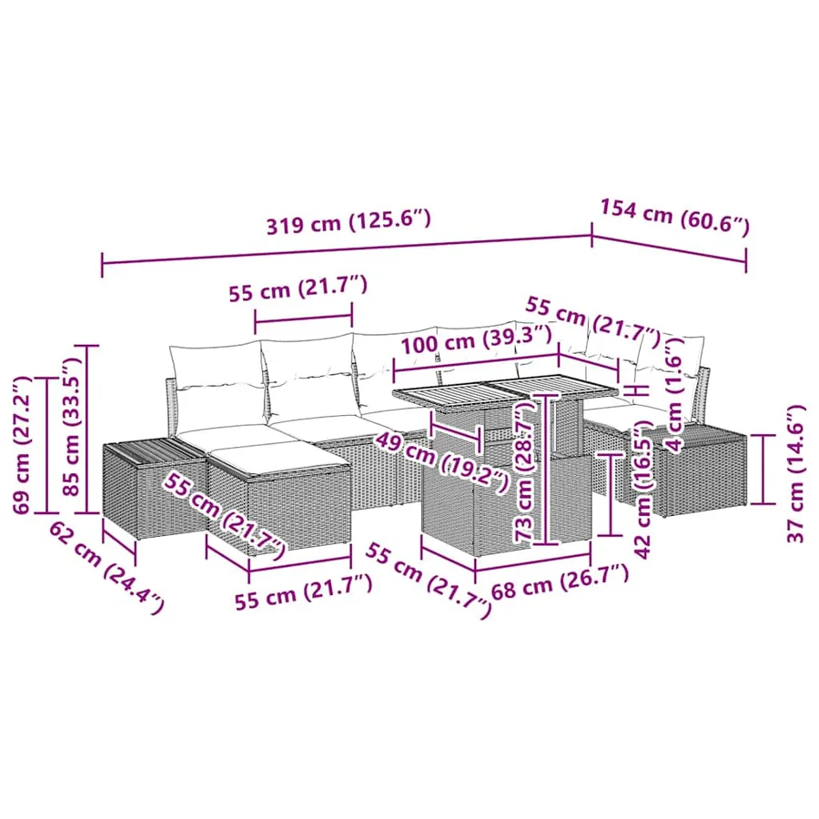 Ensemble de canapé de jardin avec coussin 8 pcs Noir et Marron - 12
