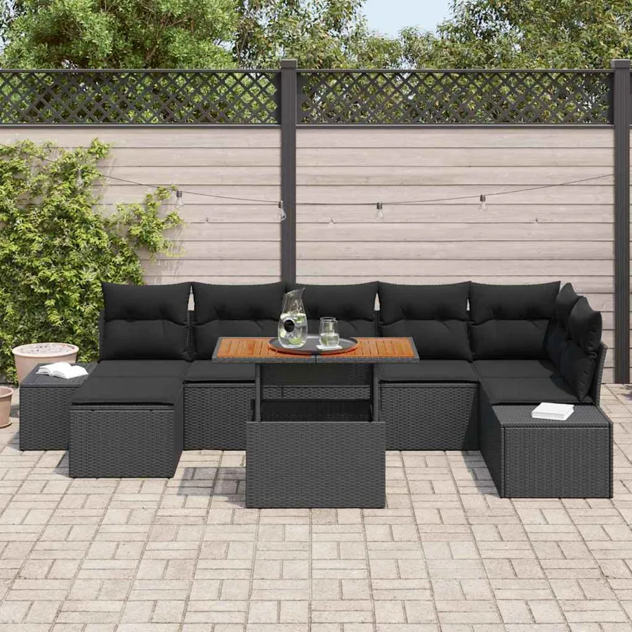 Ensemble de canapé de jardin avec coussin 8 pcs Noir et Marron - 3