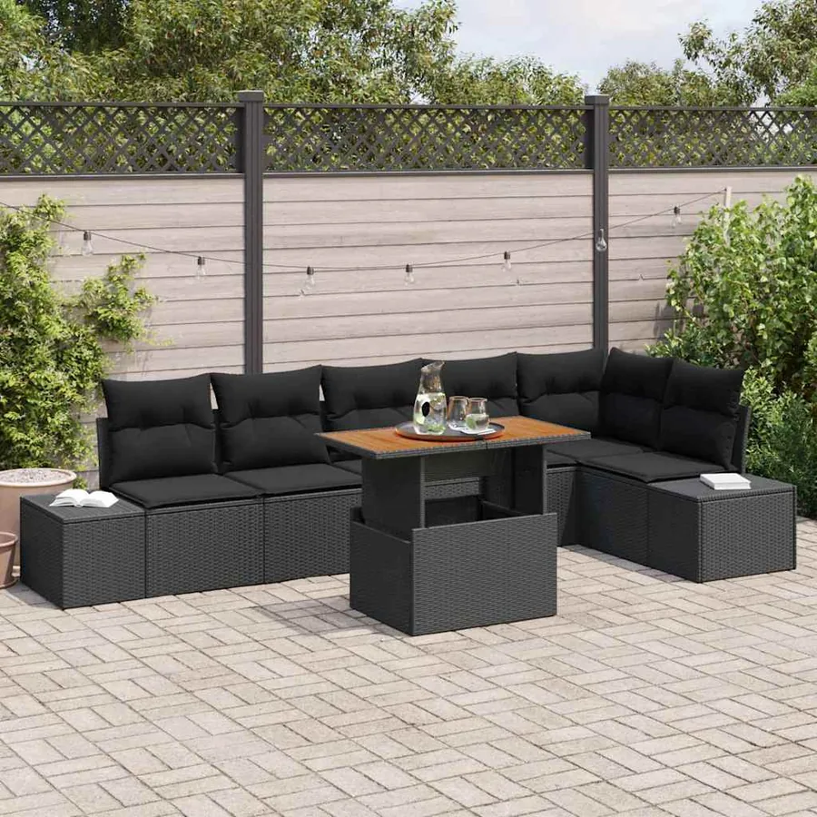 Ensemble de canapé de jardin 7 pc Noir et Marron