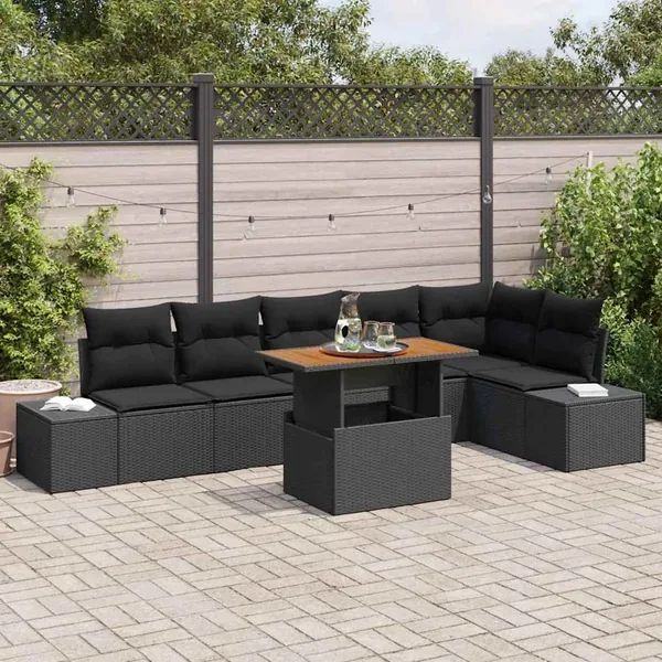Ensemble de canapé de jardin 7 pc Noir et Marron