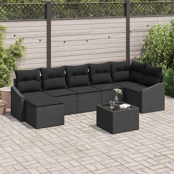 Ensemble de canapé de jardin avec coussin 8 pcs Noir polyrotin