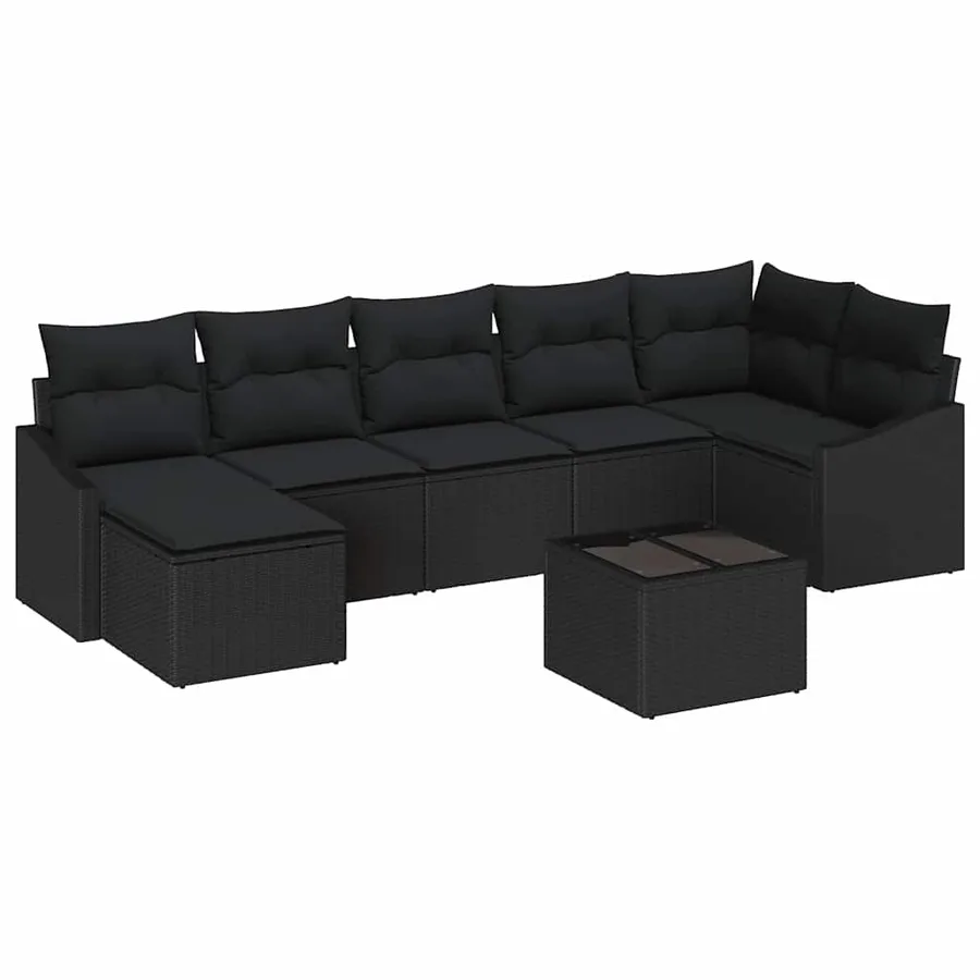 Ensemble de canapé de jardin avec coussin 8 pcs Noir polyrotin - 2