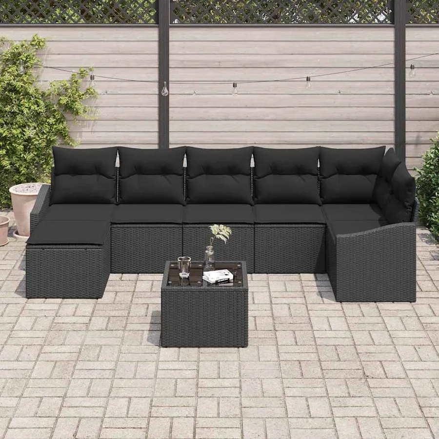 Ensemble de canapé de jardin avec coussin 8 pcs Noir polyrotin - 3