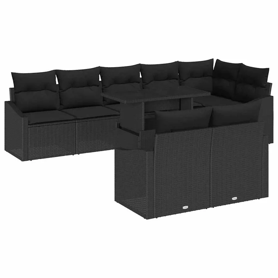 Ensemble de canapé de jardin avec coussin Réglable 9 pcs Noir - 2