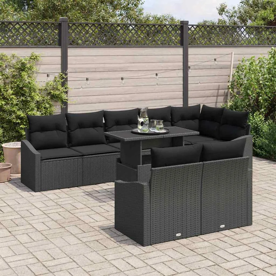 Ensemble de canapé de jardin avec coussin Réglable 9 pcs Noir - 3