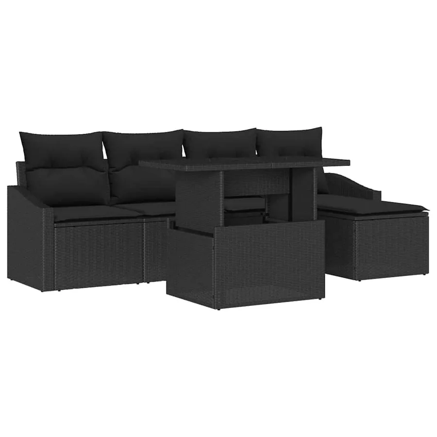 Ensemble de canapé de jardin avec coussin 6 pcs Noir polyrotin - 2
