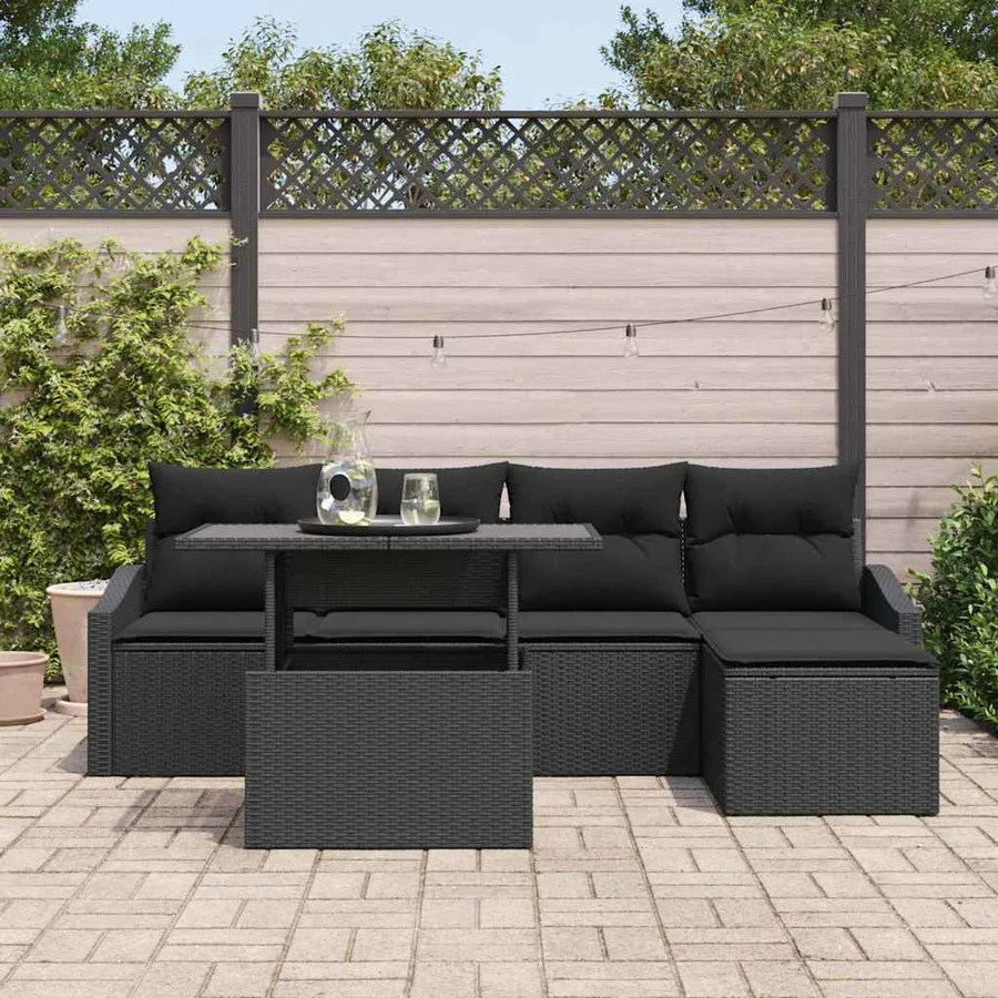 Ensemble de canapé de jardin avec coussin 6 pcs Noir polyrotin - 3