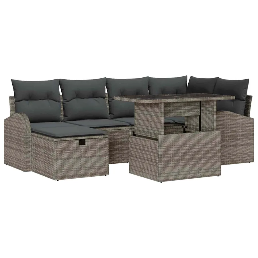 Ensemble de canapé de jardin avec coussin 7 pcs Gris Poly rotin - 2