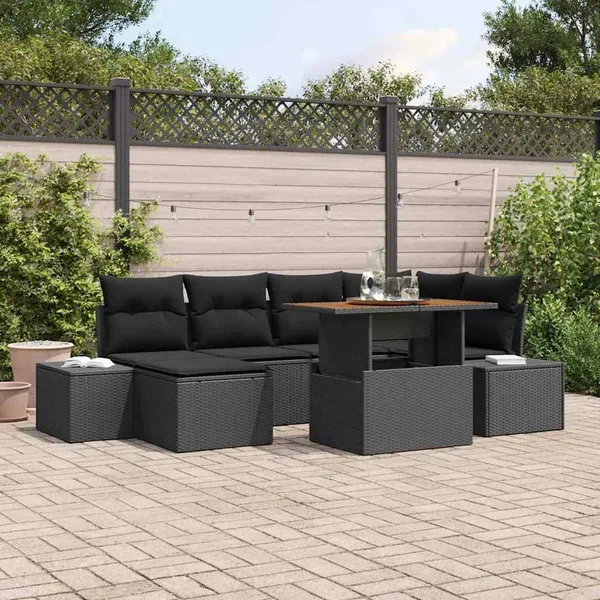 Ensemble de canapé de jardin 7 pcs Noir et Marron