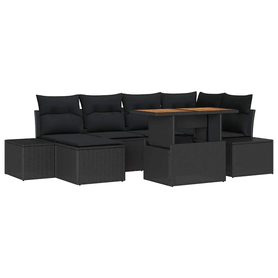 Ensemble de canapé de jardin 7 pcs Noir et Marron - 2
