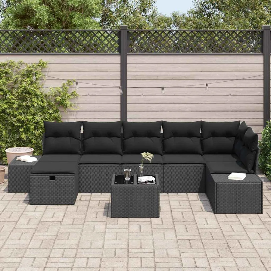 Ensemble de canapé de jardin avec coussin 8 pcs Noir polyrotin - 3