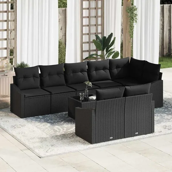 Ensemble de canapé de jardin avec coussin 9 pcs Noir polyrotin