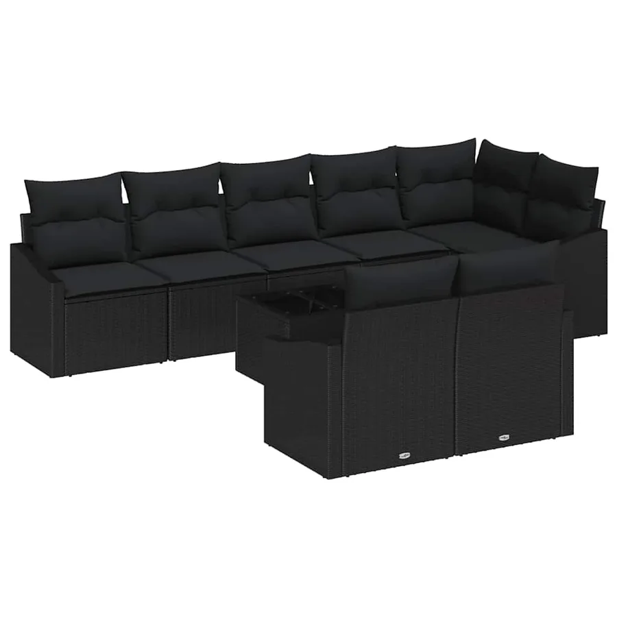 Ensemble de canapé de jardin avec coussin 9 pcs Noir polyrotin - 2