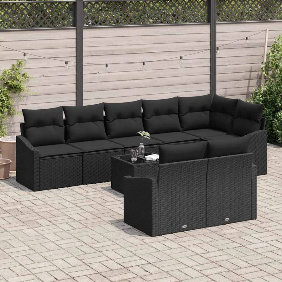 Ensemble de canapé de jardin avec coussin 9 pcs Noir polyrotin - 3
