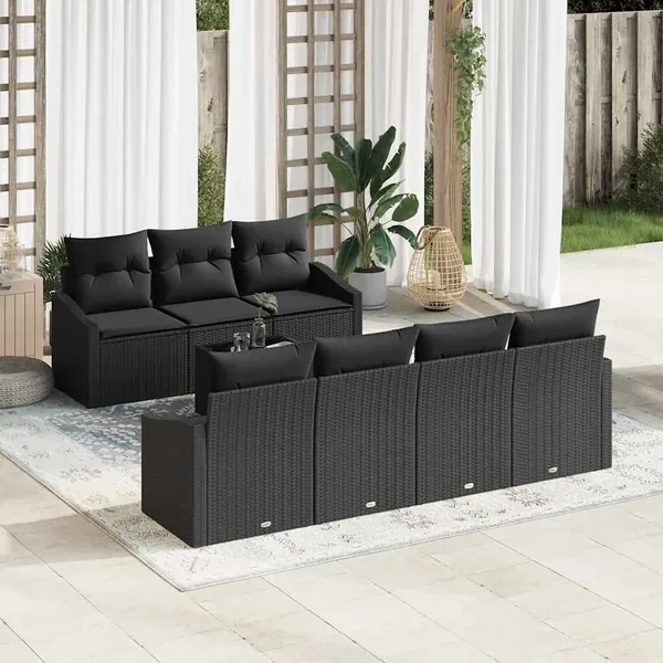 Ensemble de Canapés avec coussin 8 pcs Noir polyrotin