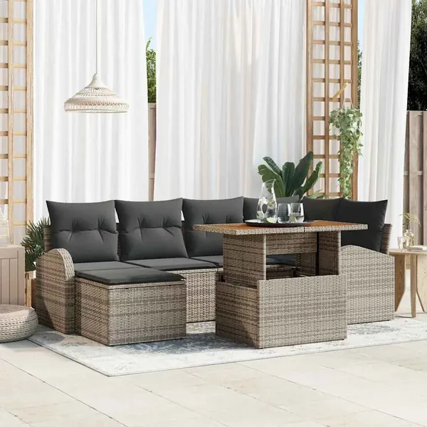 Ensemble de canapé de jardin avec coussin 7 pcs Gris