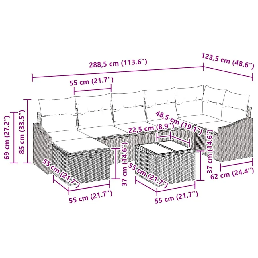 Ensemble de Canapés avec coussin 8 pcs polyrotin - 15