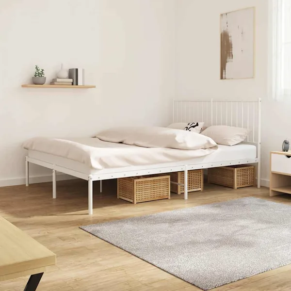 Cadre de lit métal sans matelas et tête de lit blanc 140x200 cm