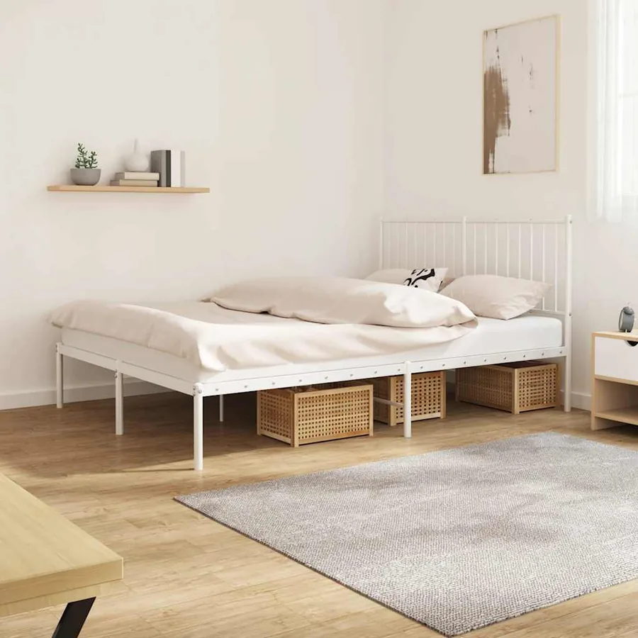 Cadre de lit métal sans matelas et tête de lit blanc 140x200 cm