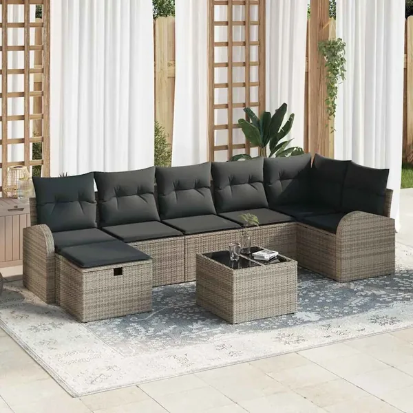 Ensemble de Canapés avec coussin avec stockage Gris polyrotin