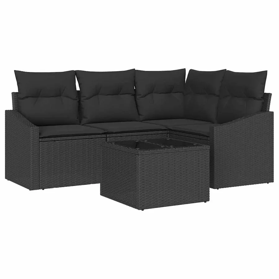 Ensemble de canapé de jardin avec coussin 5 pcs Noir polyrotin - 2