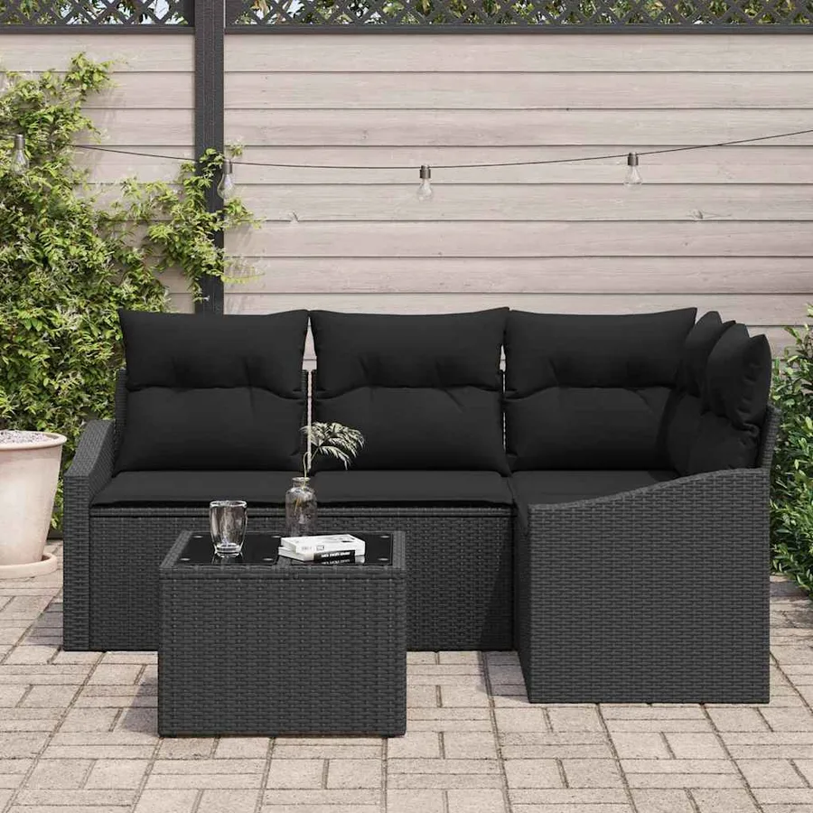 Ensemble de canapé de jardin avec coussin 5 pcs Noir polyrotin - 3