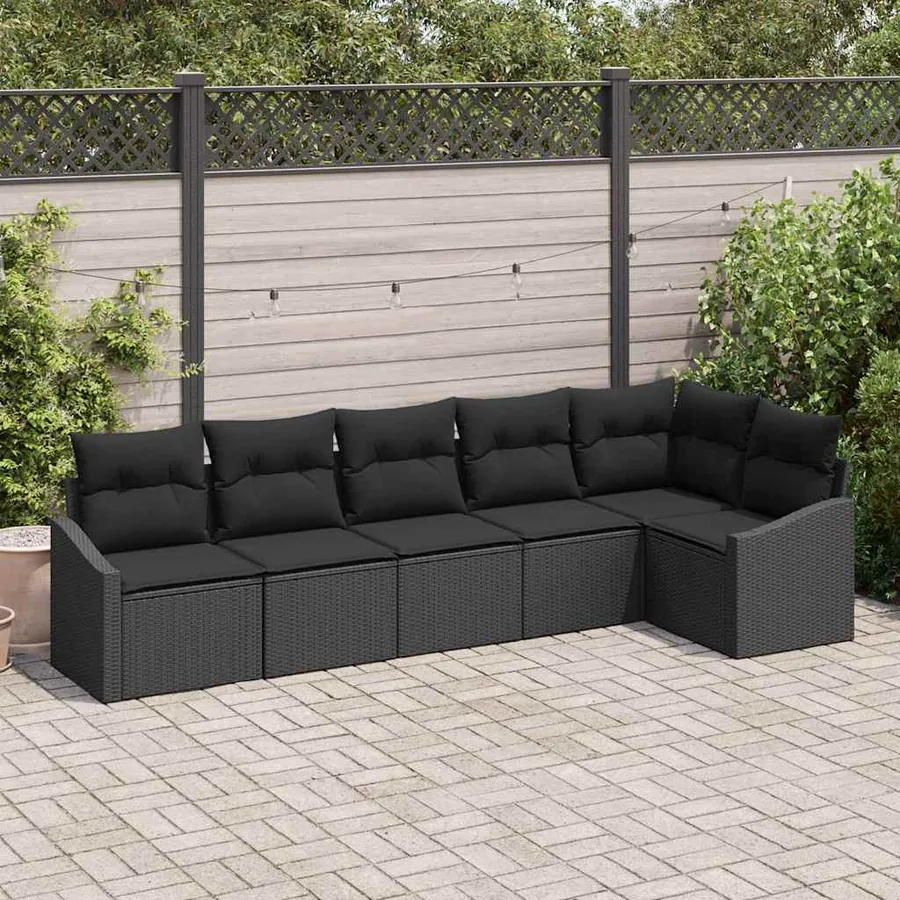 Ensemble de canapé de jardin avec coussin 6 pcs Noir polyrotin