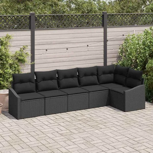 Ensemble de canapé de jardin avec coussin 6 pcs Noir polyrotin
