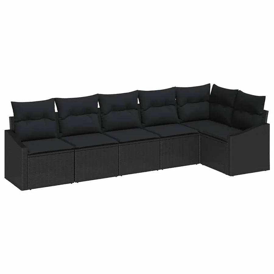 Ensemble de canapé de jardin avec coussin 6 pcs Noir polyrotin - 2