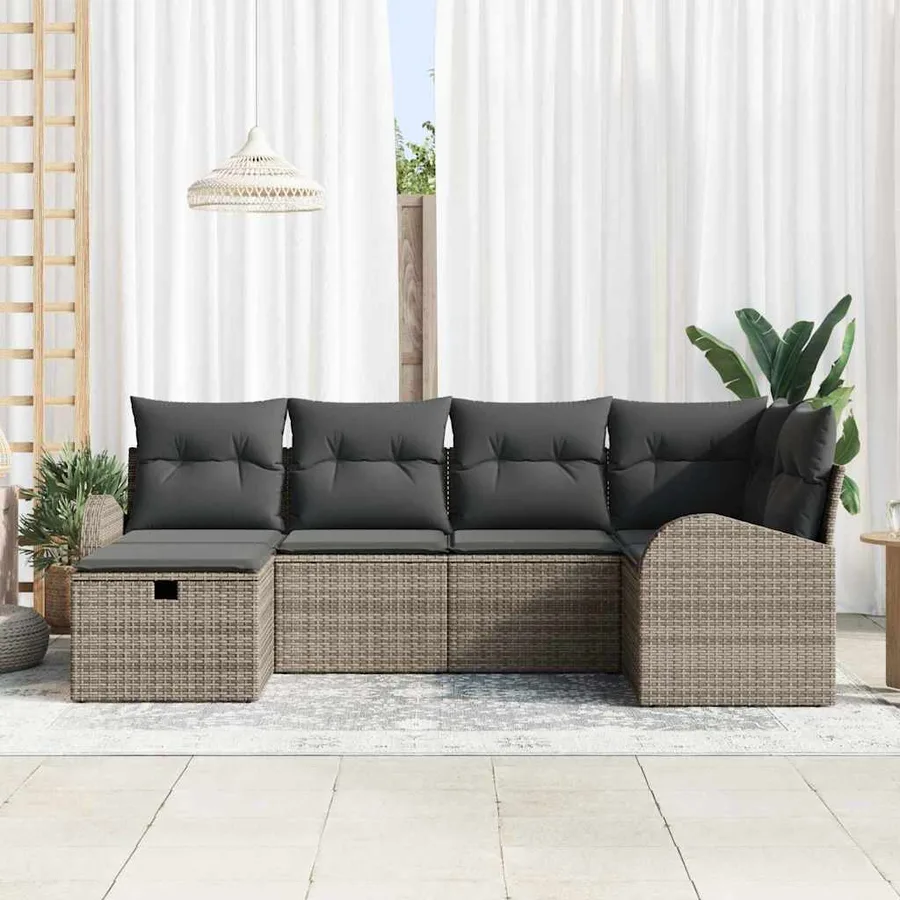 Ensemble de Canapés avec coussin 6 pcs Gris polyrotin - 3