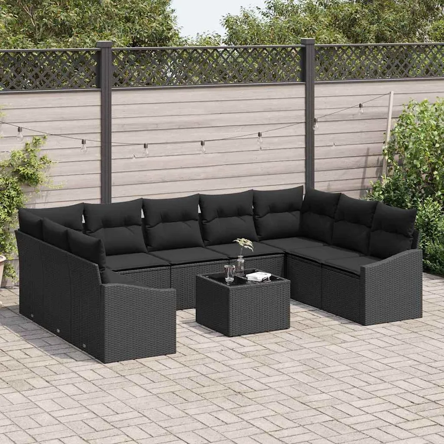 Ensemble de canapé de jardin avec stockage Noir polyrotin - 3