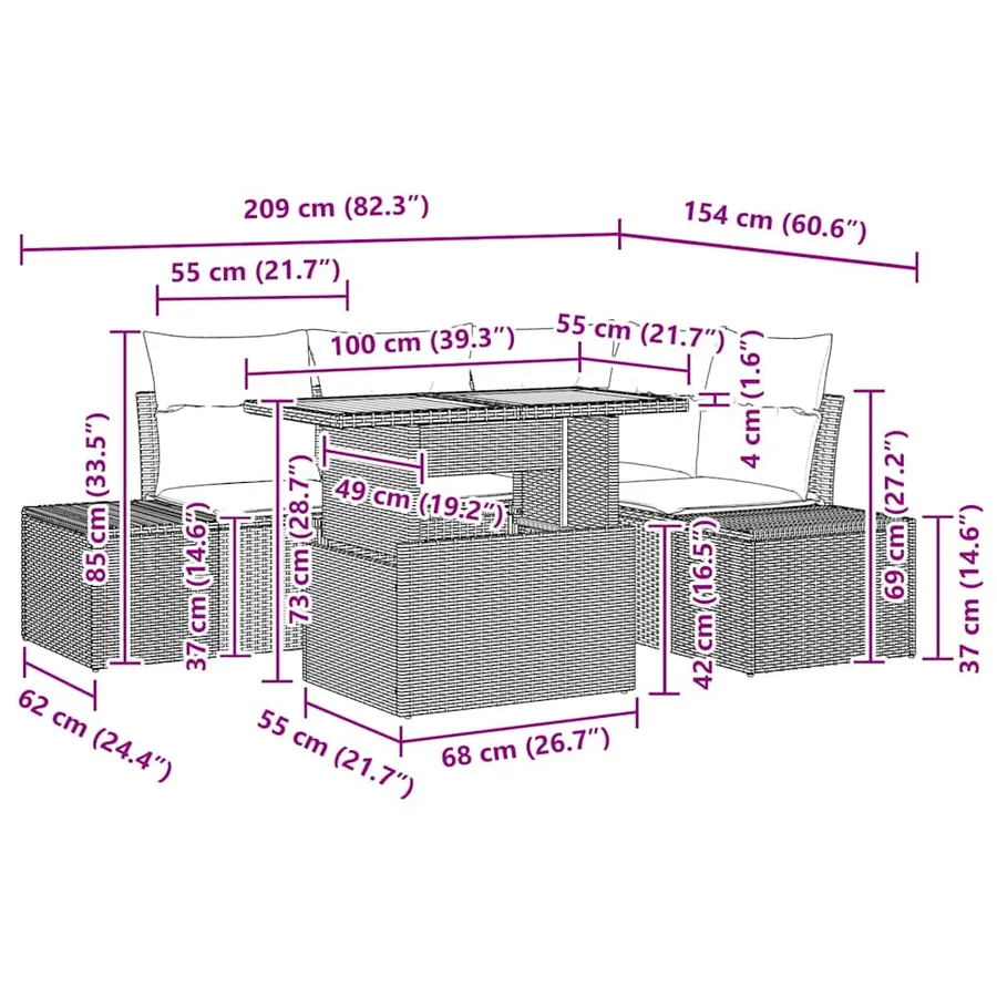 Ensemble de canapé de jardin 5 pc Noir et Marron - 11