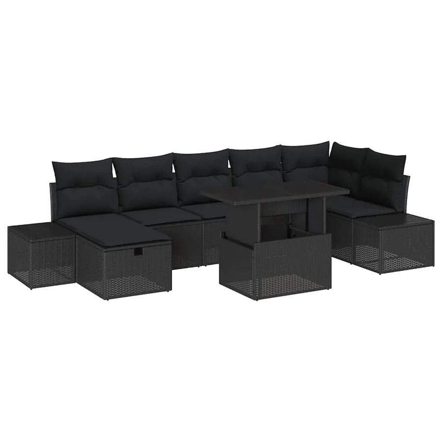 Ensemble de canapé de jardin avec coussin 8 pcs Noir Poly rotin - 2