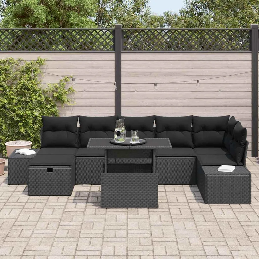 Ensemble de canapé de jardin avec coussin 8 pcs Noir Poly rotin - 3