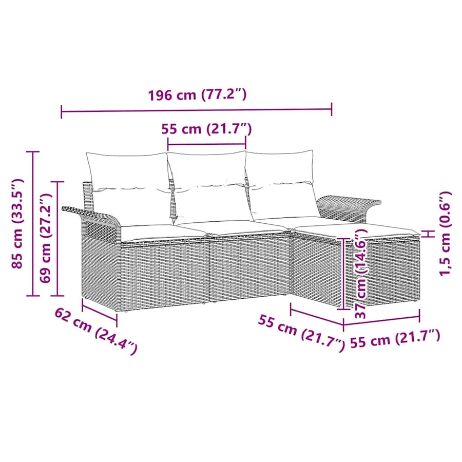 Ensemble de Canapés avec coussin 4 pcs Gris polyrotin - 11