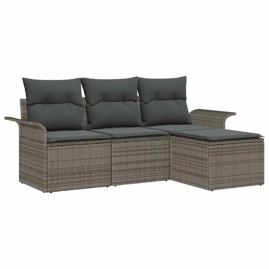 Ensemble de Canapés avec coussin 4 pcs Gris polyrotin - 2
