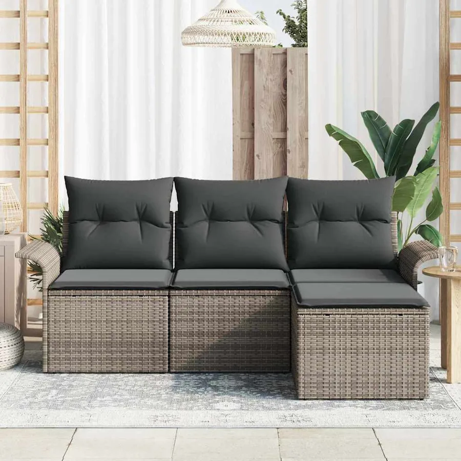 Ensemble de Canapés avec coussin 4 pcs Gris polyrotin - 3