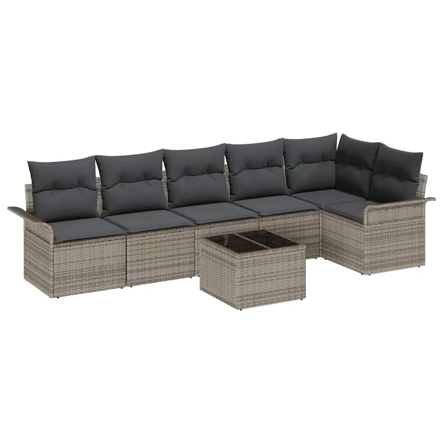 Ensemble de canapé de jardin avec coussin 7 pcs Gris polyrotin - 2