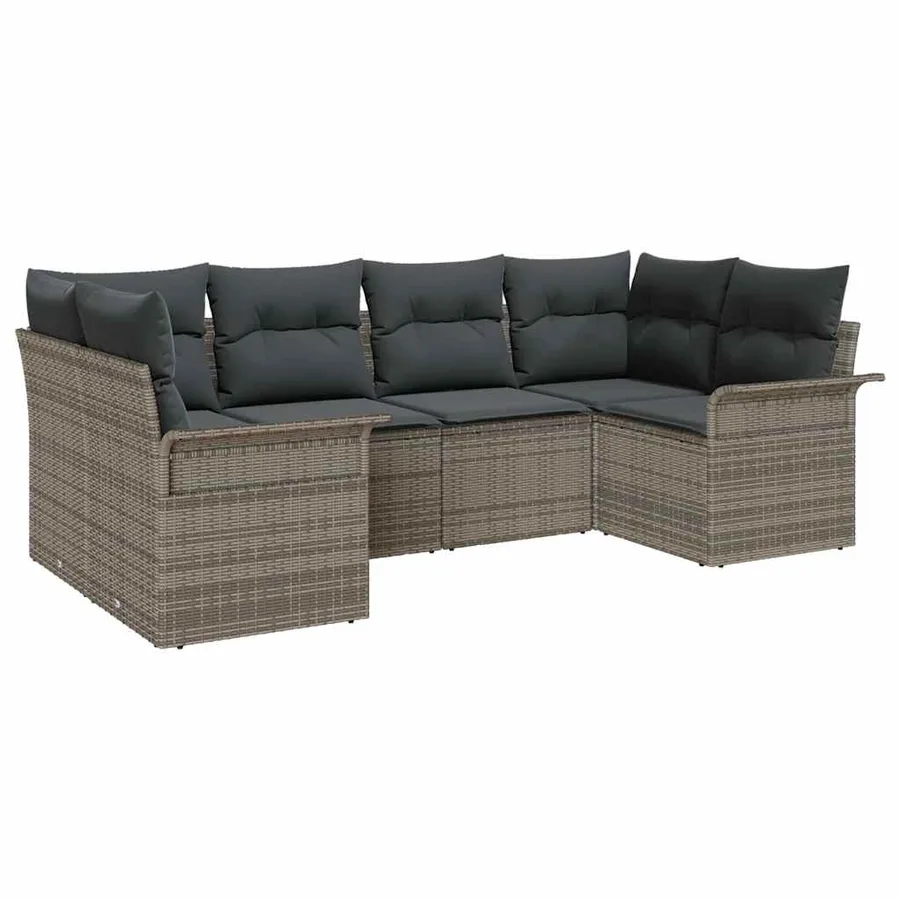 Ensemble de canapé de jardin avec coussin 6 pcs Gris polyrotin - 2