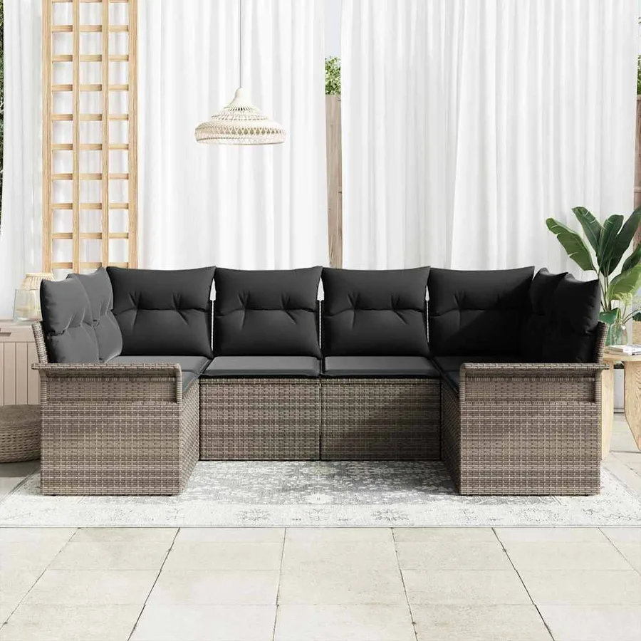 Ensemble de canapé de jardin avec coussin 6 pcs Gris polyrotin - 3
