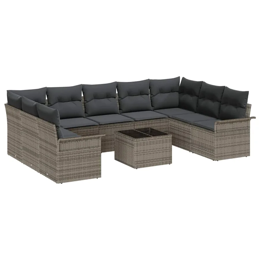 Ensemble de canapé de jardin avec coussin 10 pcs Gris polyrotin - 2