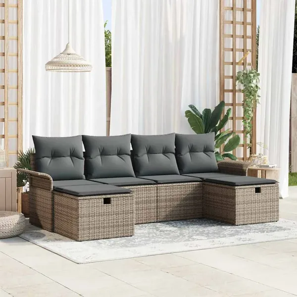 Ensemble de canapé de jardin avec coussin 6 pcs Gris polyrotin