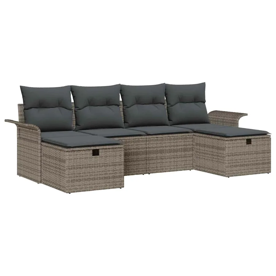 Ensemble de canapé de jardin avec coussin 6 pcs Gris polyrotin - 2