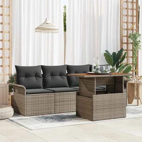 Ensemble de canapé de jardin avec coussin 5 pcs Gris polyrotin