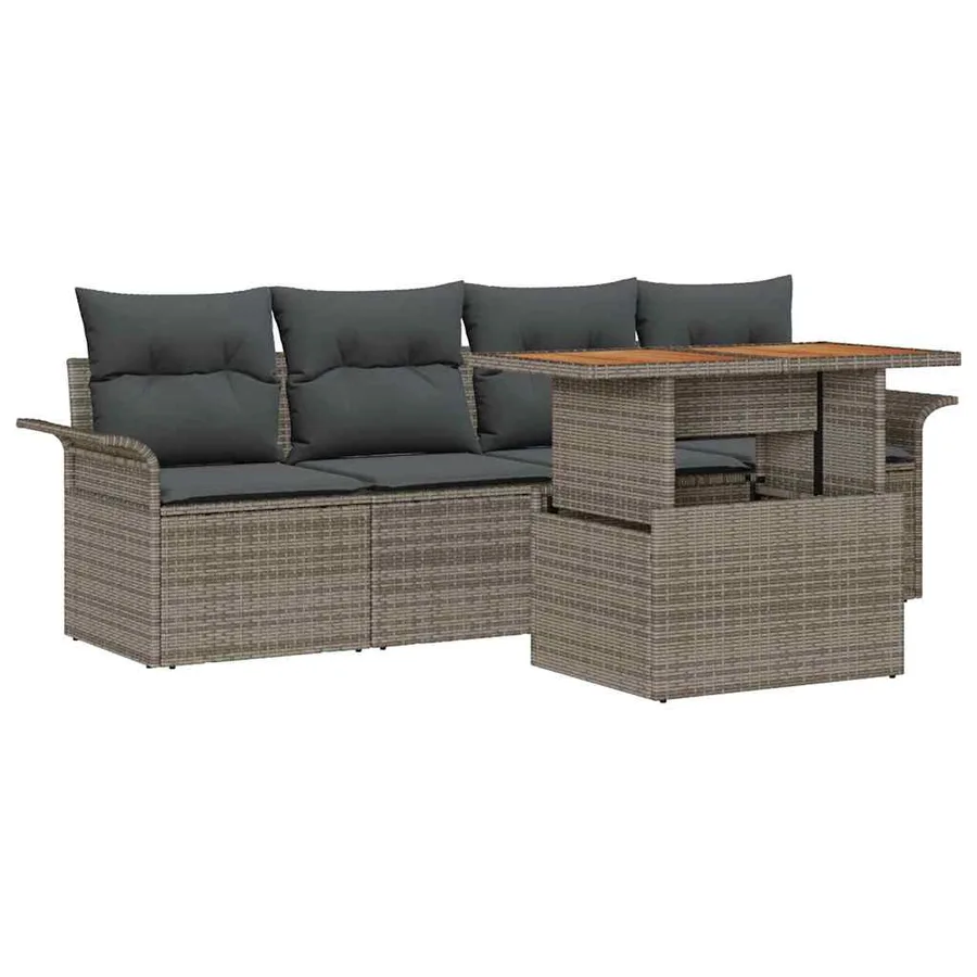 Ensemble de canapé de jardin avec coussin 5 pcs Gris polyrotin - 2