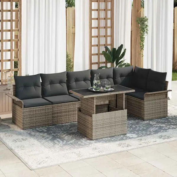 Ensemble de canapé de jardin avec coussin 7 pcs Gris Poly rotin