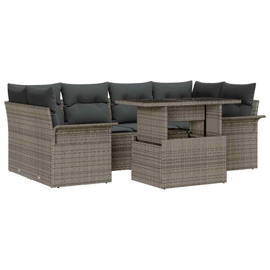 Ensemble de canapé de jardin avec coussin 7 pcs Gris Poly rotin - 2